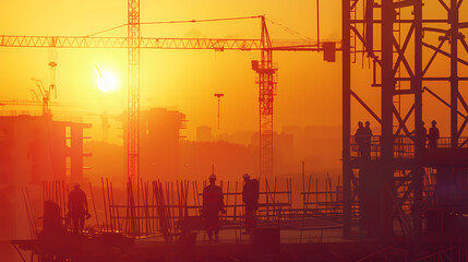 cranes at sunset  generated AI