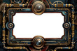 © Mr. PNG - Steampunk frame with intricate details. Bolts, gears, screws, pipes. Made of steel, copper, brass and other Victorian retro vintage material. Industrial Engineering. Transparent PNG background.