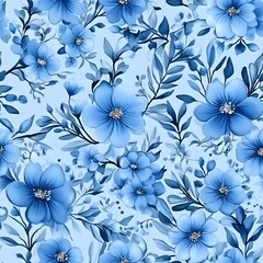 Wall Mural - Watercolor Blue Floral Seamless Pattern Background