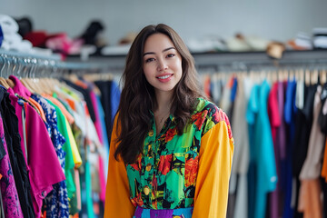 Wall Mural - Fashion Businesswoman Arranging New Designs in Bright Studio  