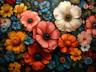 Wall Mural - Vibrant Floral Bouquet Painting: Colorful Flowers in Bloom