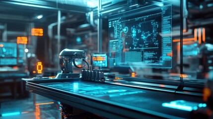 Futuristic Control Room with Advanced Technology Interface