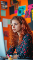 Poster - Young Entrepreneur in Her Vibrantly Decorated Startup Office  