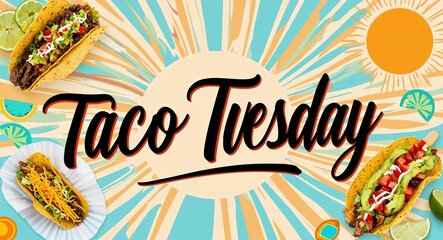 Wall Mural - taco Tuesday calligraphic word lettering on summer concept holiday design background