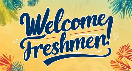 Canvas Print - welcome freshmen calligraphic word lettering on summer concept holiday design background