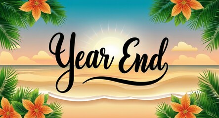 Wall Mural - year end calligraphic word lettering on summer concept holiday design background