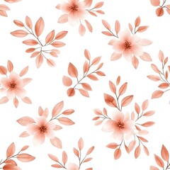 Wall Mural - Watercolor Floral Pattern   Peach Blossoms   Delicate Leaves Seamless Design