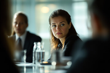 Canvas Print - Businesswoman Negotiating During High-Stakes Boardroom Meeting