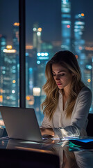 Sticker - Confident Businesswoman in Modern Office Overlooking City  