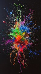 Wall Mural - a dynamic and vibrant abstract explosion of colorful paint splashes against a black background
