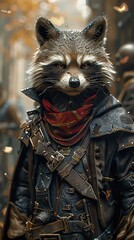 Canvas Print - Raccoon in a Leather Jacket - Fantasy Animal Portrait