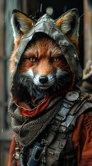 Wall Mural - Red Fox in a Hood: A Close-Up Portrait