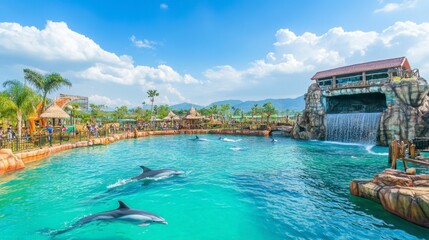 Wall Mural - The lively Pattaya Dolphin World, where dolphins perform incredible tricks for visitors.