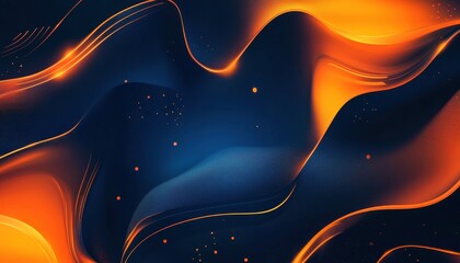 Wall Mural - Abstract Background with Orange Glowing Waves and Specks