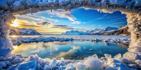 Stunning Ice Top Border Creating a Natural Frame for Scenic Winter Landscapes and Frozen Environments