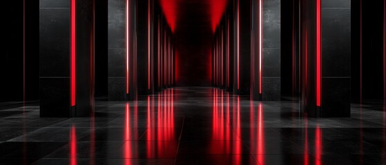 Canvas Print - a long hallway with red lights on the walls