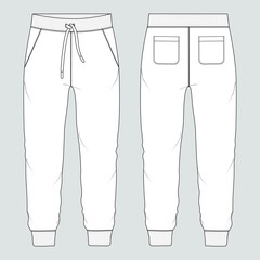 fleece jersey sweat pant with cut and sew technical fashion flat sketch template front and back view