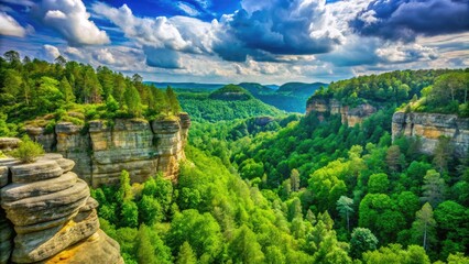 Wall Mural - Stunning Views of Red River Gorge with Lush Greenery and Majestic Rock Formations in Kentucky