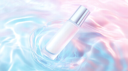 soft focus cosmetic tube floats gracefully in tranquil water ripples, creating serene and calming atmosphere. gentle colors enhance soothing effect of image