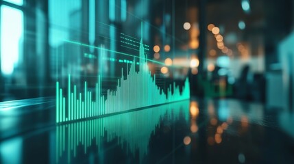 Wall Mural - a digital financial graph reflecting through an office table from a glass surface, market growth, up
