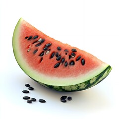 Poster - A slice of watermelon with black seeds on a white background.