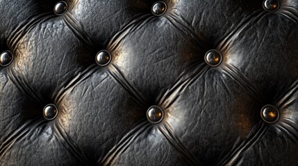 Black leather upholstery with buttons. Perfect for designs with a classic and vintage feel.