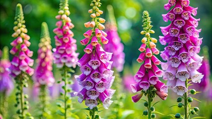 Wall Mural - Vibrant Digitalis Flowers in Bloom Against a Soft Green Background Capturing Nature's Beauty