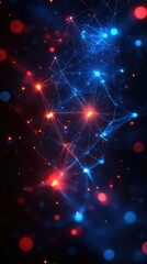 Wall Mural - vibrant vertical wallpaper showcasing a futuristic network of glowing red and blue connections and nodes on a dark background, creating a tech-inspired design