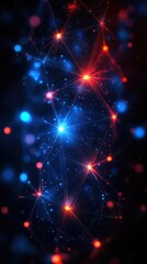 Wall Mural - vibrant vertical wallpaper showcasing a futuristic network of glowing red and blue connections and nodes on a dark background, creating a tech-inspired design