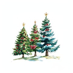 Wall Mural - Festive decorated Christmas trees illustration