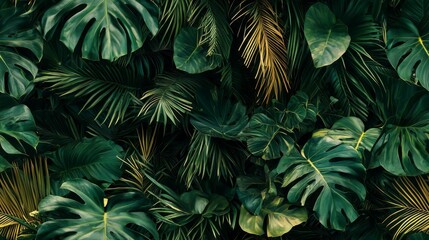 Wall Mural - Tropical foliage featuring palm leaves and exotic plants. Vibrant green wallpaper seamless pattern