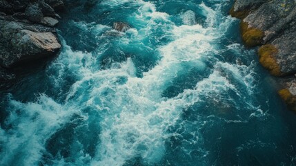 Poster - Turbulent River Water Rushing Through Rocks