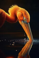 Sticker - A vibrant orange bird with a long beak is peering into water, creating ripples.