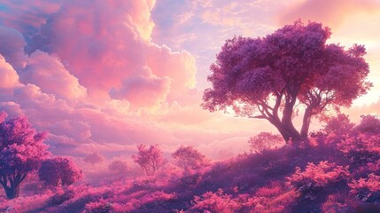 Sticker - Dreamy Pink Sunset Landscape