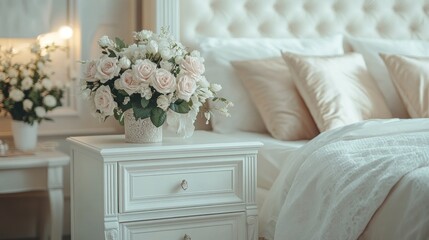 Poster - Elegant Bedroom Interior with Flowers