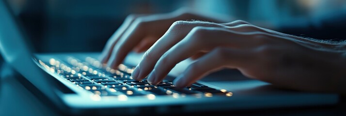 Poster - Close-up of Hands Typing on a Laptop Keyboard