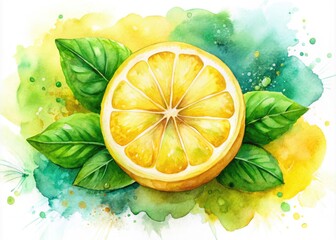 Wall Mural - Vibrant Watercolor Lemon Slice Illustration for Freshness and Culinary Inspiration in Designs