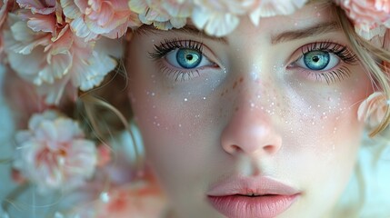 Wall Mural - Close-up Portrait of a Woman with Flowers in Her Hair