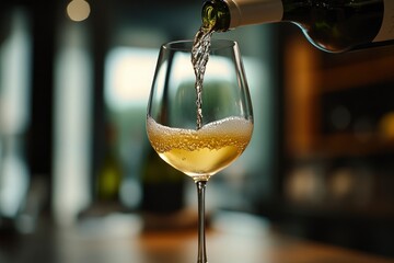 White wine being poured in the wineglass - generative ai