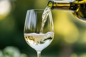 White wine being poured in the wineglass - generative ai