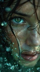 Canvas Print - Close-Up Portrait of a Woman's Eye Underwater