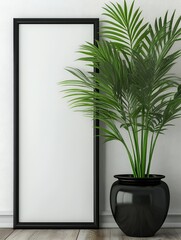 Canvas Print - Black frame mockup with a potted plant