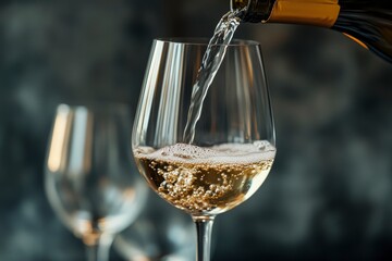 White wine being poured in the wineglass - generative ai