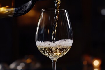 White wine being poured in the wineglass - generative ai