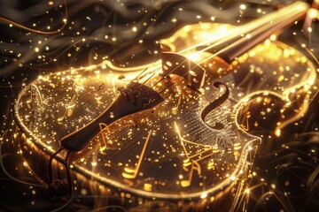 Wall Mural - Grand piano and glowing music notes sparkling in an elegant classical performance.