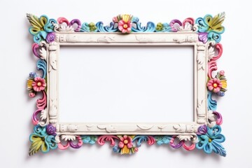 Poster - Colorful frame rectangle flower white background.