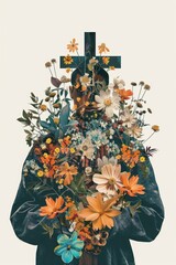 Canvas Print - Flower Collage pastor pattern flower cross.