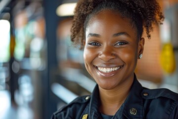 Wall Mural - Portrait of a young female African American police officer