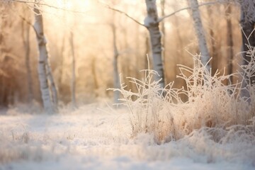 Wall Mural - Forest frost outdoors woodland.