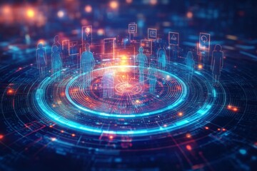 Global structure, networking and data exchanges hologram, customer connection on dark background. 3D rendering.